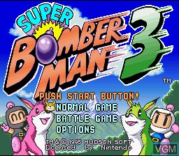 Title screen of the game Super Bomberman 3 on Nintendo Super NES
