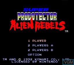Title screen of the game Super Probotector - Alien Rebels on Nintendo Super NES