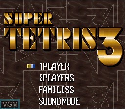 Title screen of the game Super Tetris 3 on Nintendo Super NES