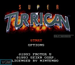 Title screen of the game Super Turrican on Nintendo Super NES