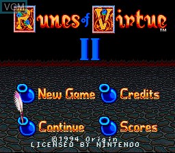 Title screen of the game Ultima - Runes of Virtue II on Nintendo Super NES