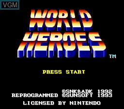 Title screen of the game World Heroes on Nintendo Super NES