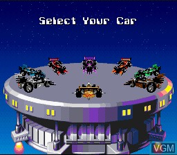 Menu screen of the game Battle Cars on Nintendo Super NES
