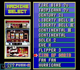 Menu screen of the game Big Ichigeki! Pachi-Slot Dai-Kouryaku 2 - Universal Collection on Nintendo Super NES