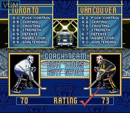 Menu screen of the game Brett Hull Hockey 95 on Nintendo Super NES