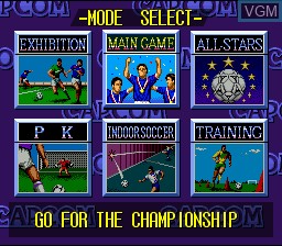 Menu screen of the game Capcom's Soccer Shootout on Nintendo Super NES