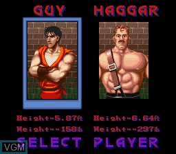 Menu screen of the game Final Fight Guy on Nintendo Super NES