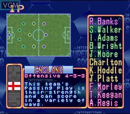 Menu screen of the game International Superstar Soccer on Nintendo Super NES