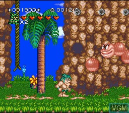 Menu screen of the game Joe & Mac 2 - Lost in the Tropics on Nintendo Super NES
