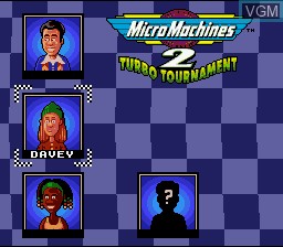 Menu screen of the game Micro Machines 2 - Turbo Tournament on Nintendo Super NES