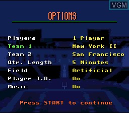 Menu screen of the game Pro Quarterback on Nintendo Super NES