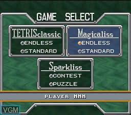 Menu screen of the game Super Tetris 3 on Nintendo Super NES