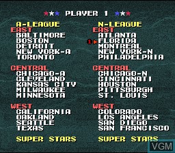 Menu screen of the game Tecmo Super Baseball on Nintendo Super NES