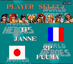 Menu screen of the game World Heroes on Nintendo Super NES