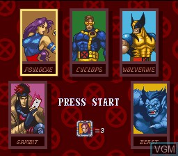 Menu screen of the game X-Men - Mutant Apocalypse on Nintendo Super NES