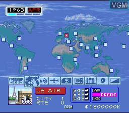 In-game screen of the game Aerobiz on Nintendo Super NES