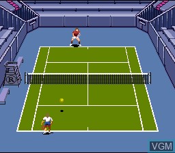 In-game screen of the game Andre Agassi Tennis on Nintendo Super NES