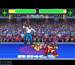 In-game screen of the game Sougou Kakutougi Rings - Astral Bout 3 on Nintendo Super NES