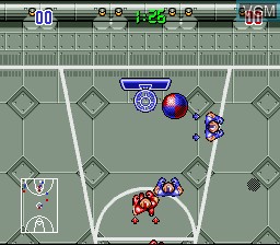 In-game screen of the game Bill Laimbeer's Combat Basketball on Nintendo Super NES