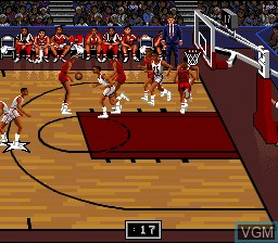 In-game screen of the game Bulls vs Blazers and the NBA Playoffs on Nintendo Super NES