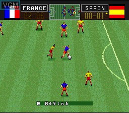 In-game screen of the game Capcom's Soccer Shootout on Nintendo Super NES