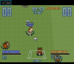 In-game screen of the game Dolucky's A-League Soccer on Nintendo Super NES