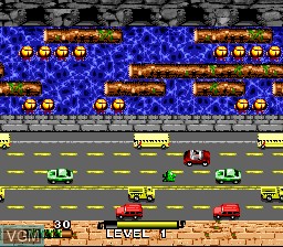 In-game screen of the game Frogger on Nintendo Super NES