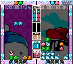 In-game screen of the game Hebereke's Popoon on Nintendo Super NES