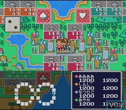In-game screen of the game Itadaki Street 2 - Neon Sign wa Bara Iro ni on Nintendo Super NES