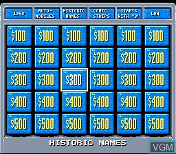 In-game screen of the game Jeopardy! on Nintendo Super NES