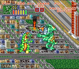 In-game screen of the game King of the Monsters 2 on Nintendo Super NES