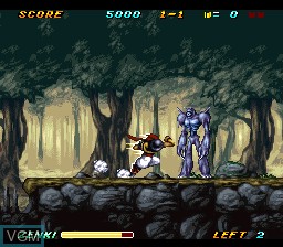 In-game screen of the game Kishin Douji Zenki - Rettou Raiden on Nintendo Super NES