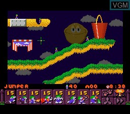 In-game screen of the game Lemmings 2 - The Tribes on Nintendo Super NES