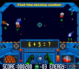 In-game screen of the game Math Blaster - Episode 1 on Nintendo Super NES