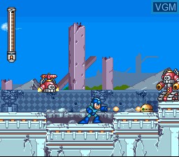 In-game screen of the game Mega Man 7 on Nintendo Super NES