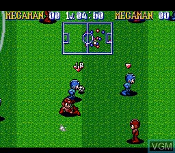 In-game screen of the game Mega Man Soccer on Nintendo Super NES