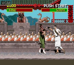 In-game screen of the game Mortal Kombat - Shinken Kourin Densetsu on Nintendo Super NES