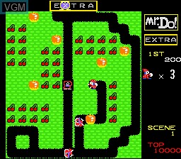 In-game screen of the game Mr. Do! on Nintendo Super NES
