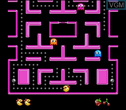 In-game screen of the game Ms. Pac-Man on Nintendo Super NES
