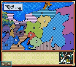 In-game screen of the game Nobunaga's Ambition on Nintendo Super NES