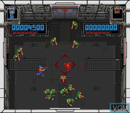 In-game screen of the game Super Smash T.V. on Nintendo Super NES