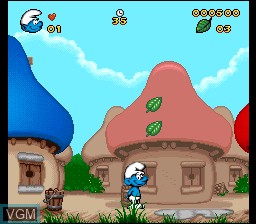 In-game screen of the game Smurfs, The on Nintendo Super NES