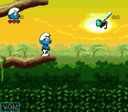 In-game screen of the game Smurfs Travel the World, The on Nintendo Super NES
