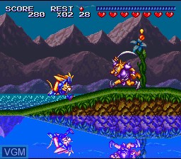 In-game screen of the game Sparkster on Nintendo Super NES