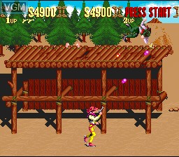 In-game screen of the game Sunset Riders on Nintendo Super NES