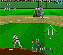 In-game screen of the game Super Bases Loaded 3 - License to Steal on Nintendo Super NES