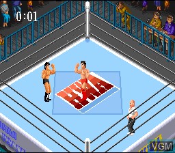 In-game screen of the game Super Fire ProWrestling 2 on Nintendo Super NES
