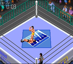 In-game screen of the game Super Fire ProWrestling 3 Final Bout on Nintendo Super NES
