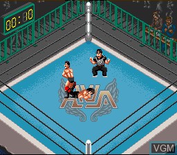 In-game screen of the game Super Fire ProWrestling Special on Nintendo Super NES