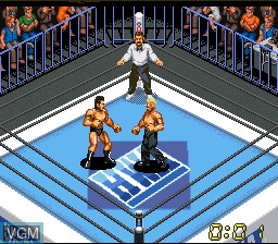 In-game screen of the game Super Fire ProWrestling X on Nintendo Super NES